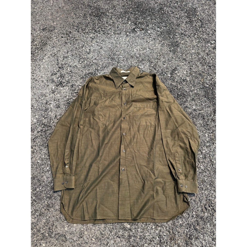 John W Nordstrom Mens Large Olive Green Cotton Button Down Shirt Austria Fabric